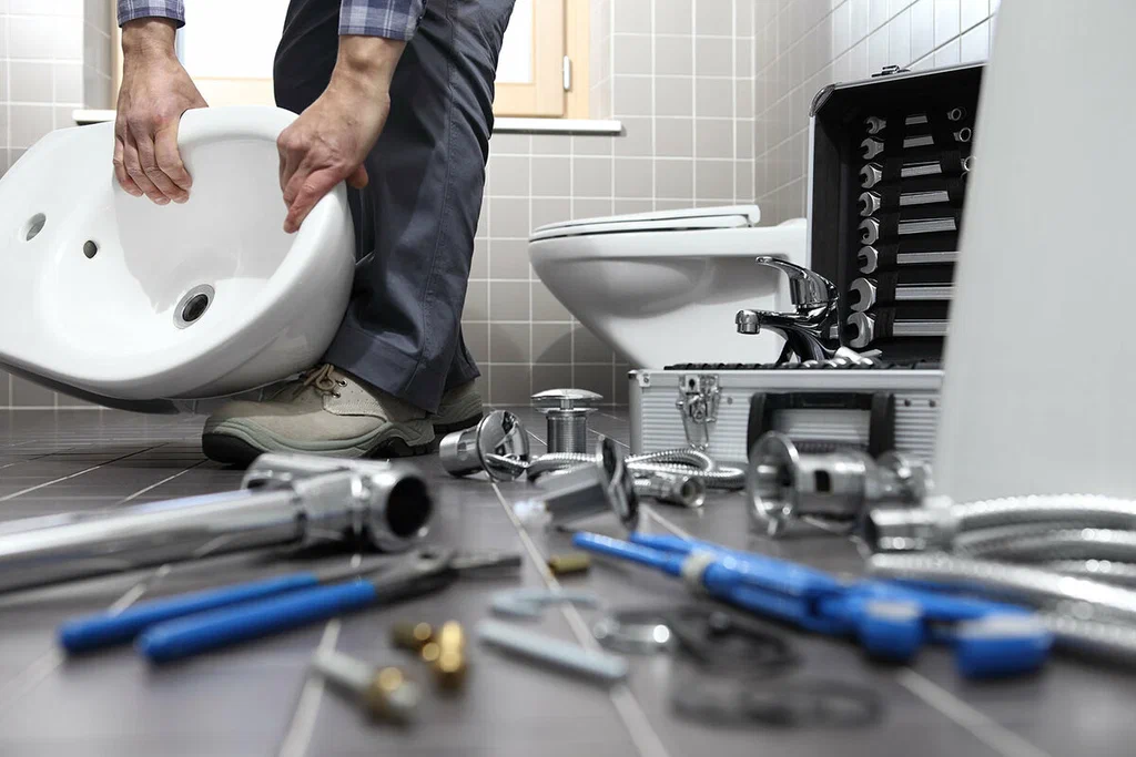 Plumbing tools prepared for a bathroom repair in Winder