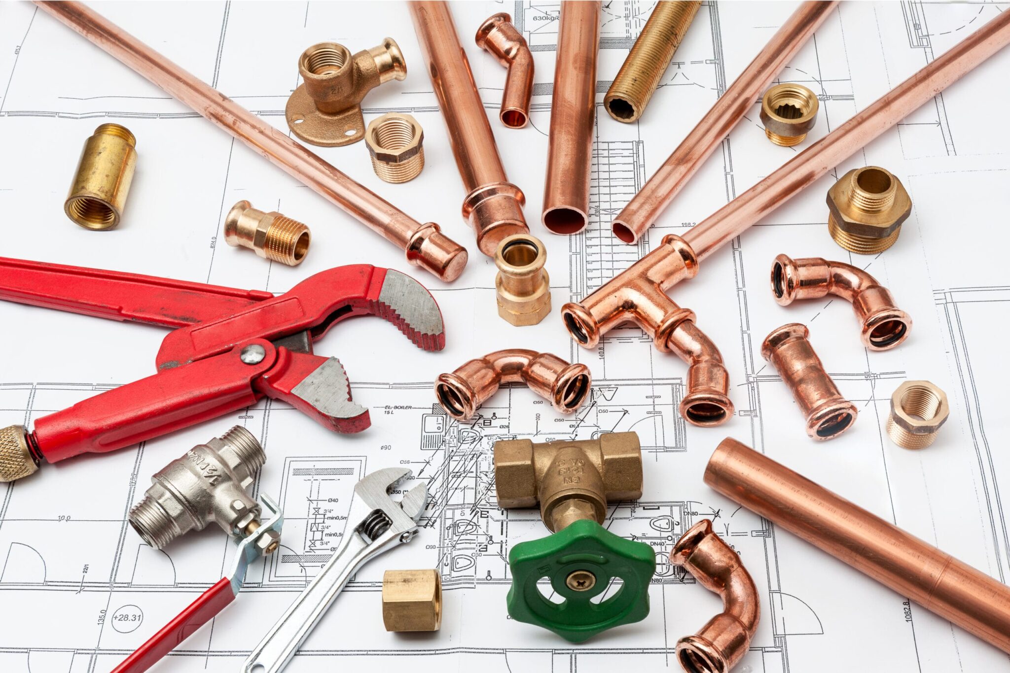 Copper pipes, fittings, valves, and plumbing tools in Winder