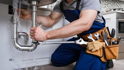 Technician using electronic equipment to detect a plumbing leak in Winder